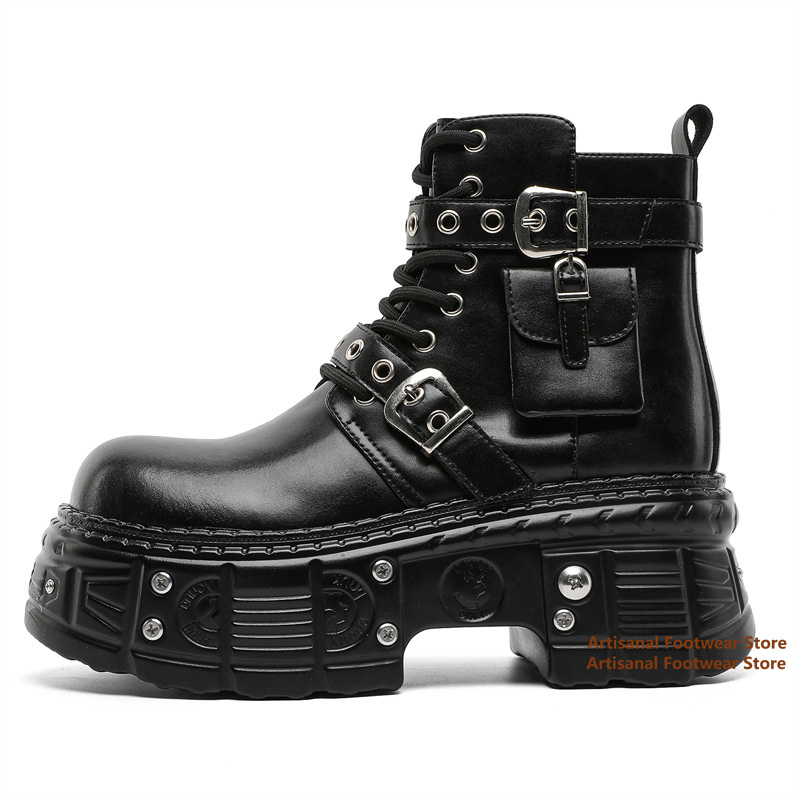 Chelsea Boots Men - Black Pocket Decor Ankle Boots Rivet