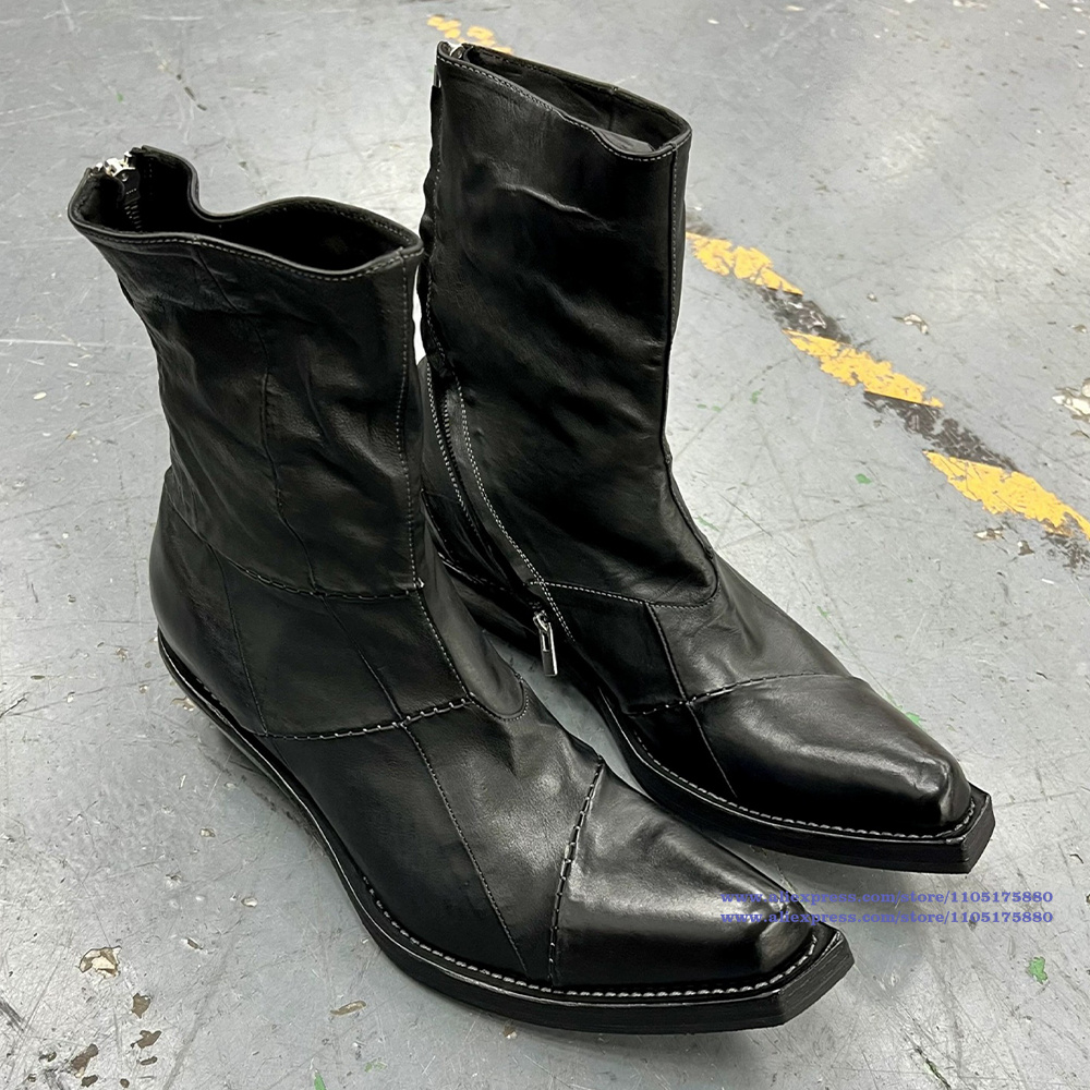 Chelsea Boots Men - Black Leather Men's Boots Pointy Toe