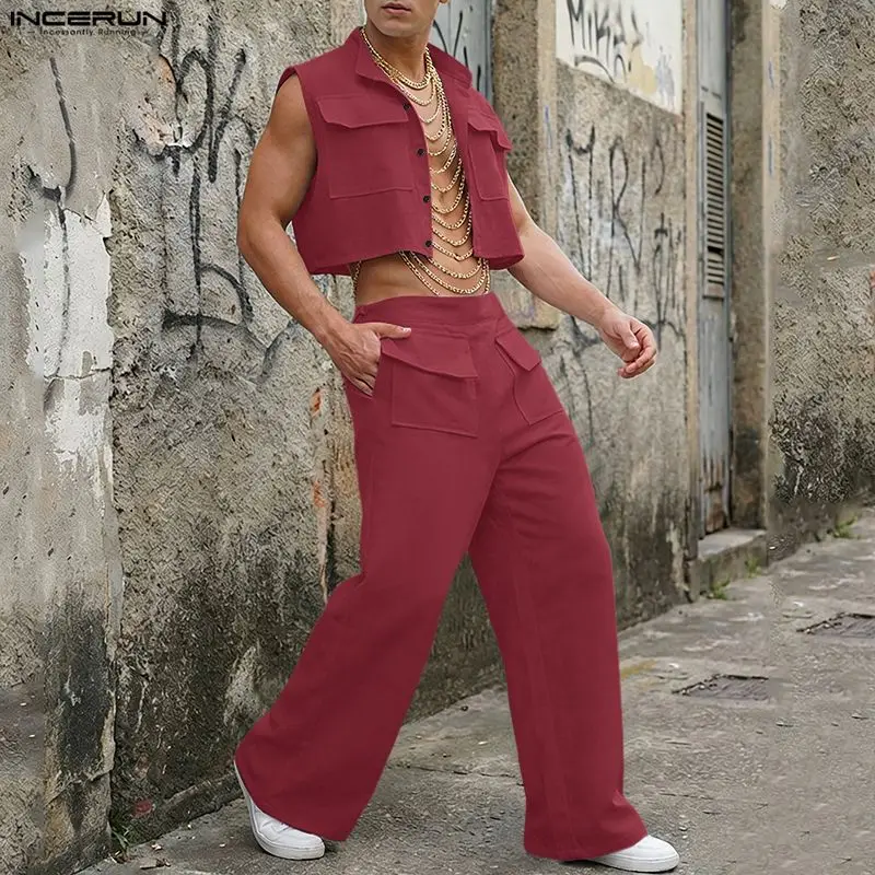 Men'S Fashion Course - INCERUN Men Sets Solid Sleeveless Crop