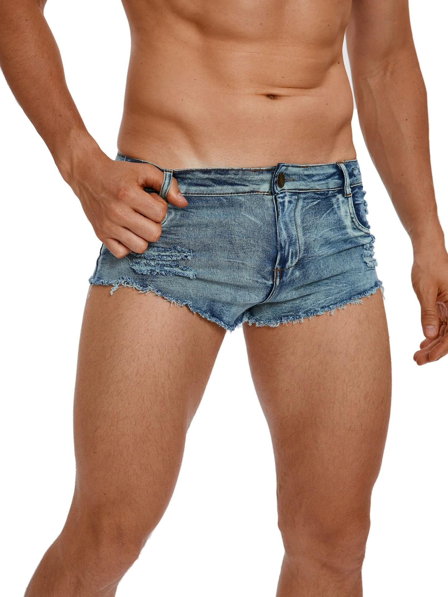 Skinny Jeans Ripped - Men's Low Waist Jeans Shorts Fashion