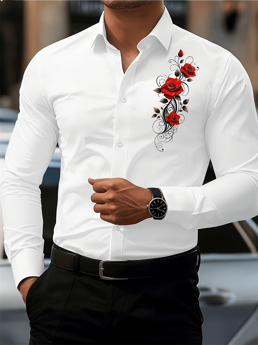 Men's Red Rose Print Long-Slee - Men'S Fashion Course recension och pris