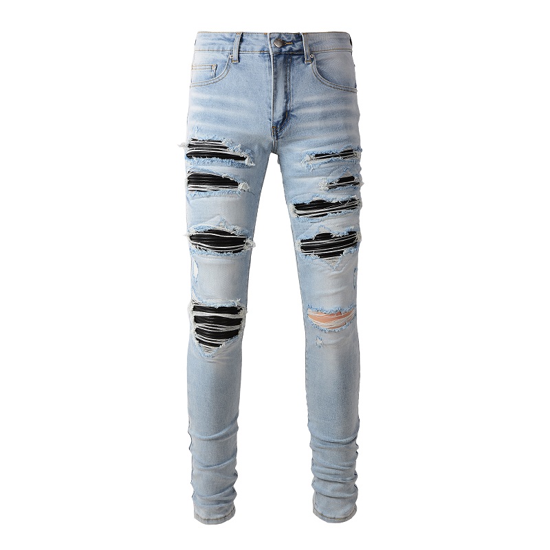 Men Black Pleated Patch Biker  - Skinny Jeans Ripped recension och pris