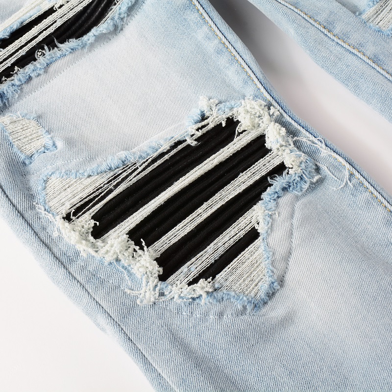 Men Black Pleated Patch Biker  - Skinny Jeans Ripped recension och pris